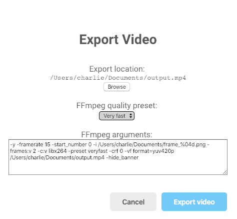 Export video dialog window